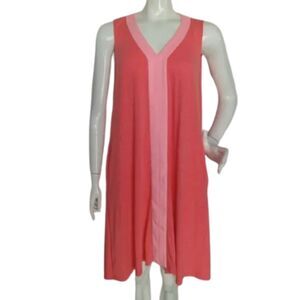 FRESH PRODUCE Dress, M, Coral/Pink Shift, Sleeveless, split neck, Cotton blend